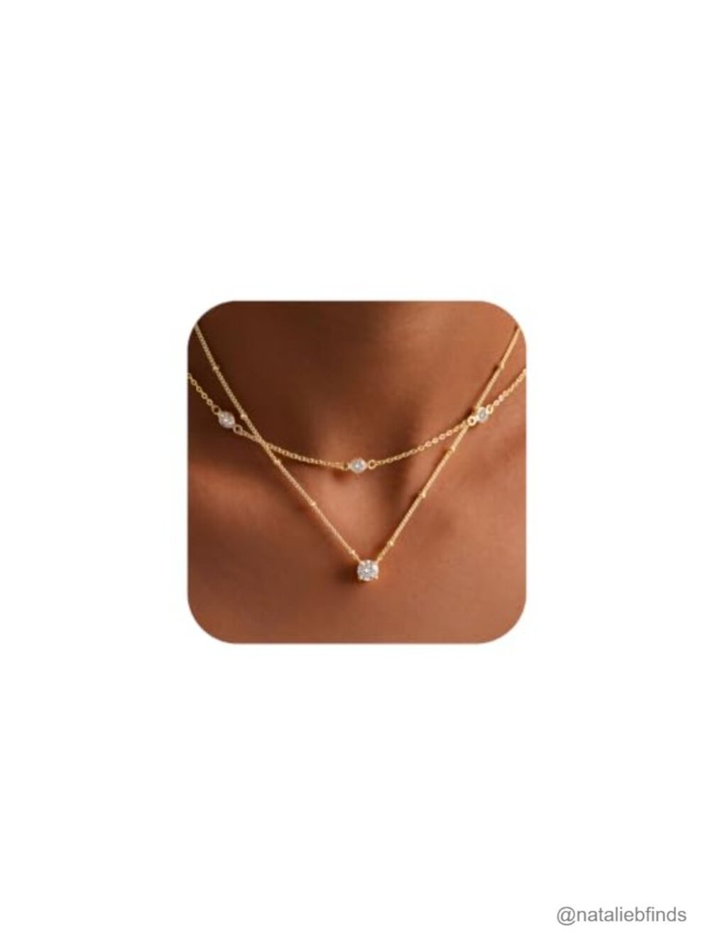 14K Gold Plated Layered CZ Necklace Set for Women Dainty Pendant Choker